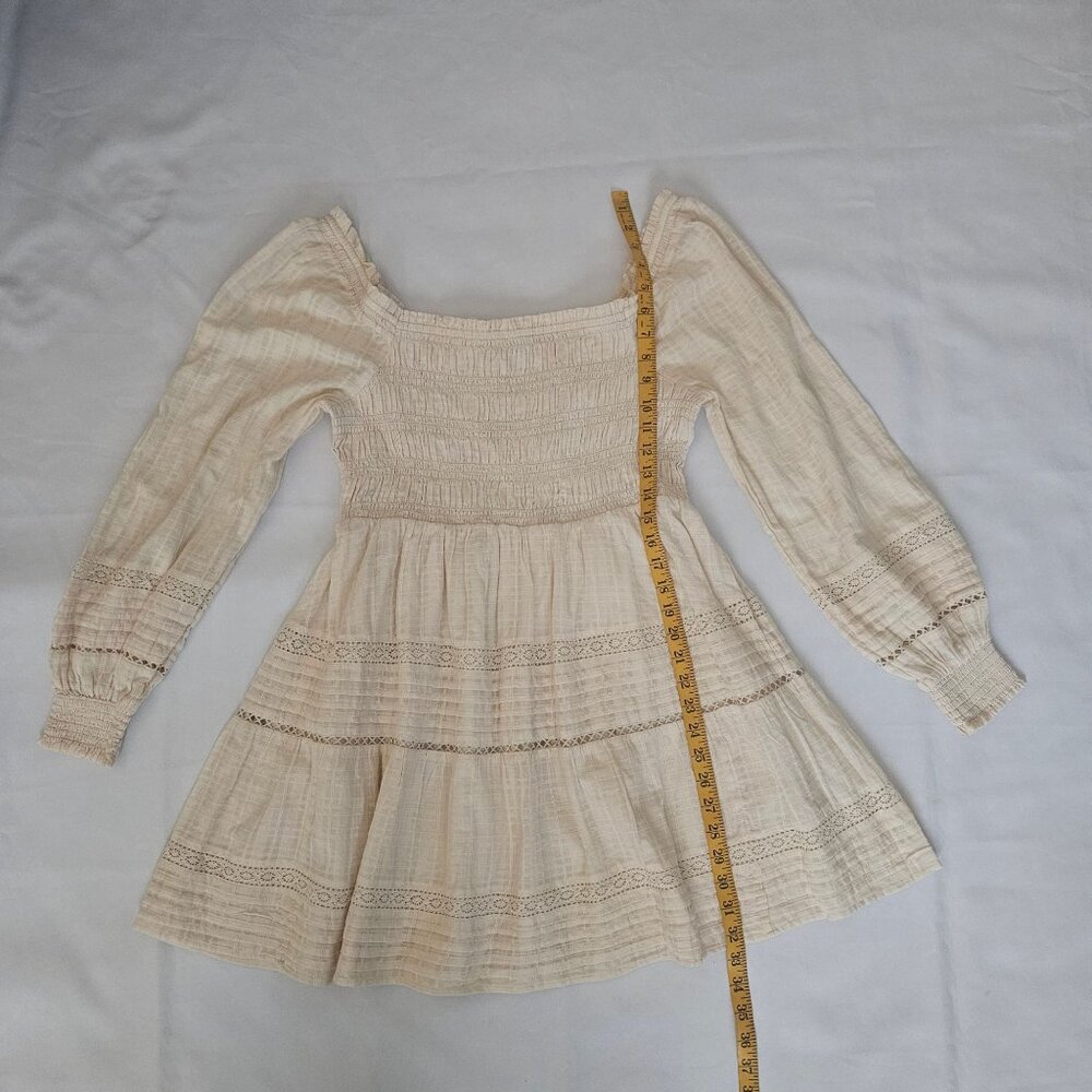 American Eagle Beige Boho Smocked Long Sleeve Mini Dress Women's Size Large - Picture 16 of 16